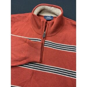 Brooks Brothers 346 Mens Sweater Size Large 100% Merino Wool 1/4 Zip Orange